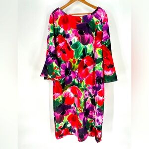 Floral Print Dress Red Purple Green Bell Sleeve Career Party Cocktail‎